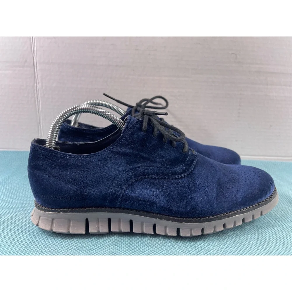 Cole Haan Grand OS Wingtip Oxford Men 7.5 M Dress Shoes Navy Blue Velvet Lace Up